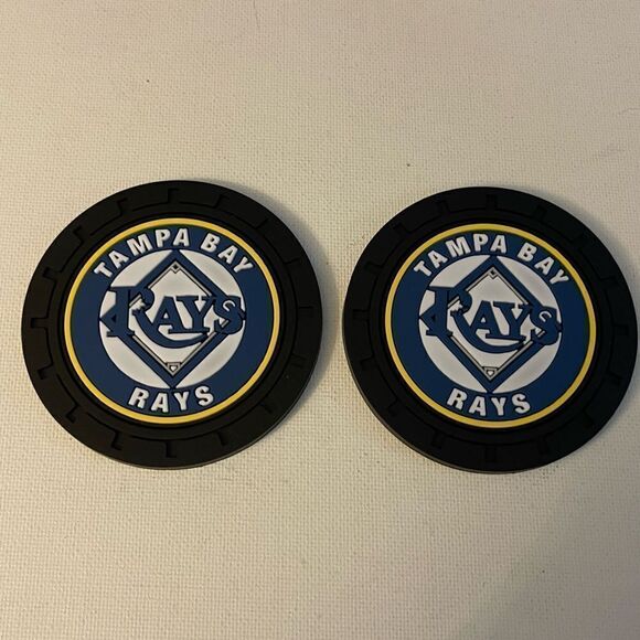 MLB Tampa Bay Rays car cup Coasters in black with logo Set of 2 NWT - Picture 5 of 7